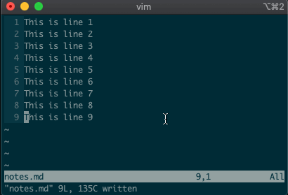 Moving lines 3-5 to 8 with `:3,5m8`