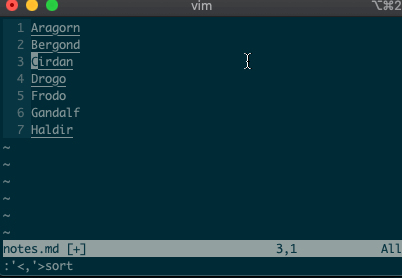 Delete lines previously visually selected with `:'<,'>d`