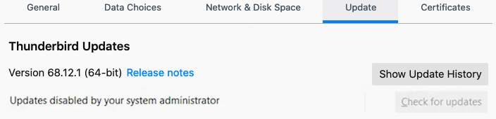 Thunderbird - Update - disabled by system admin