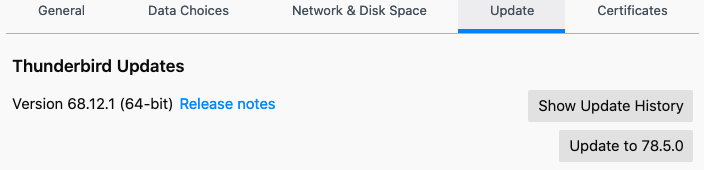 Thunderbird - Update - Show History - version number
