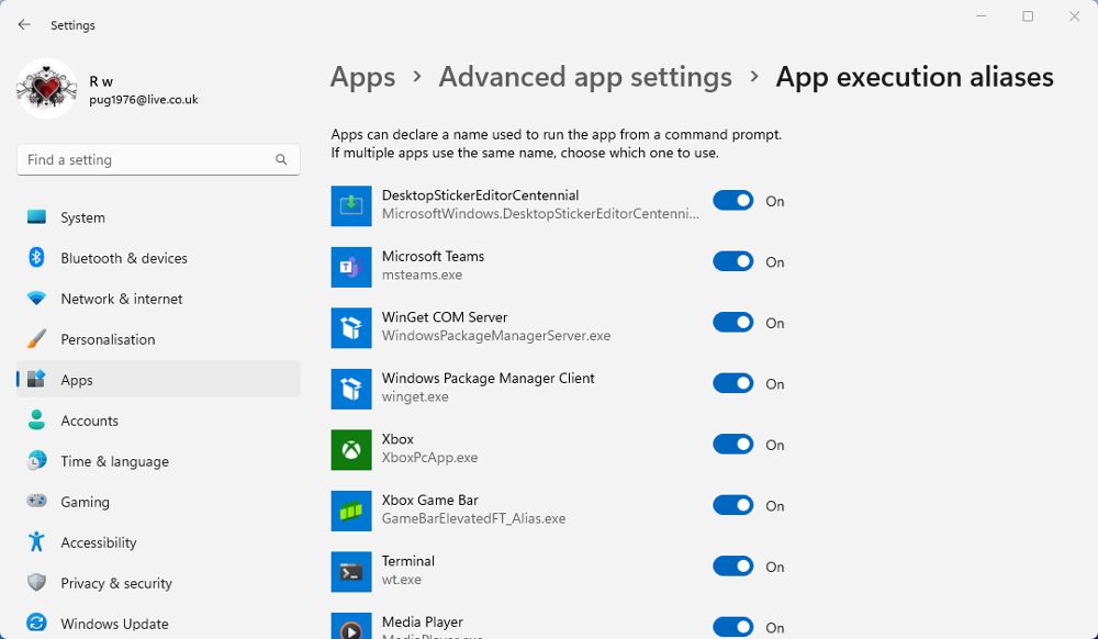 app aliases in windows 11